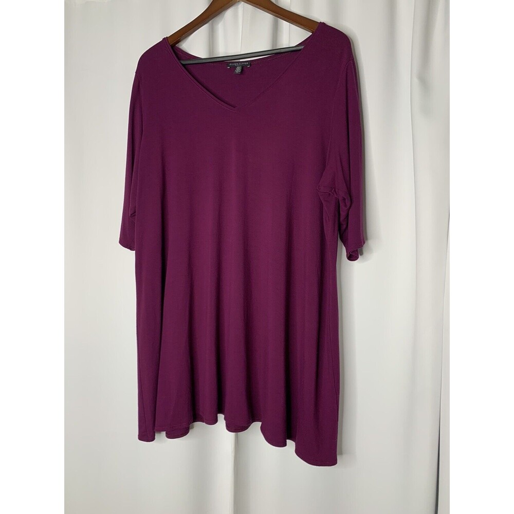 Eileen Fisher Plus magenta Fine Jersey Crew Neck Short Sleeve Top 2X